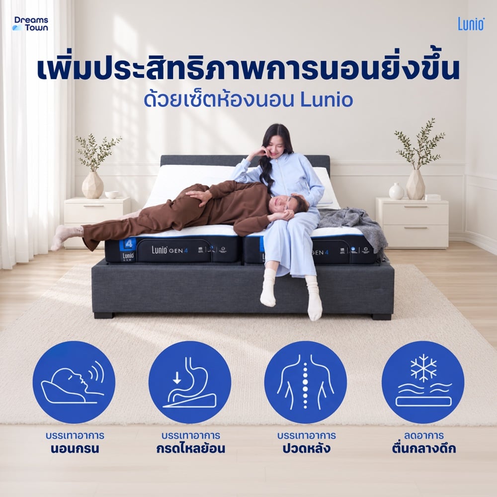 เตียงปรับระดับไฟฟ้า 6 ฟุต LUNIO SMART RISE มาพร้อมกับที่นอนยางพารา 6 ฟุต LUNIO GEN4_3
