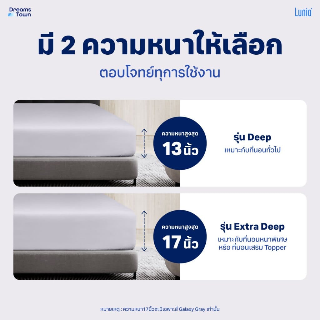เซ็ตผ้าปูที่นอน เกรดพรีเมียม 5 ฟุต LUNIO SNOWWEAVE BEDDING SET รุ่น DEEP สีเทา 6ชิ้น (สำหรับที่นอนหนา 13นิ้ว)_6