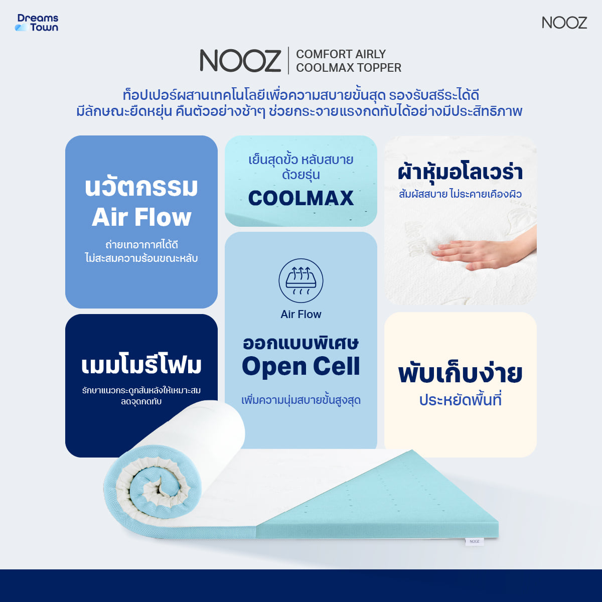ท็อปเปอร์เมมโมรี่โฟม 6 ฟุต NOOZ COMFORT THE AIRLY COOLMAX_6