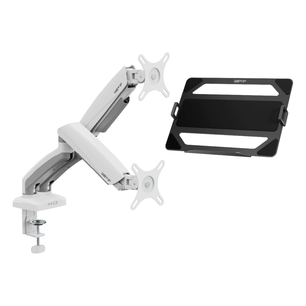 ชุดเซ็ตแขนจับจอคอม+แท่นวางโน็ตบุ๊ค LUNIO ERGO MONITOR ARM CYBOT สีขาว 2 + LUNIO ERGO CYPAD สีดำ_0