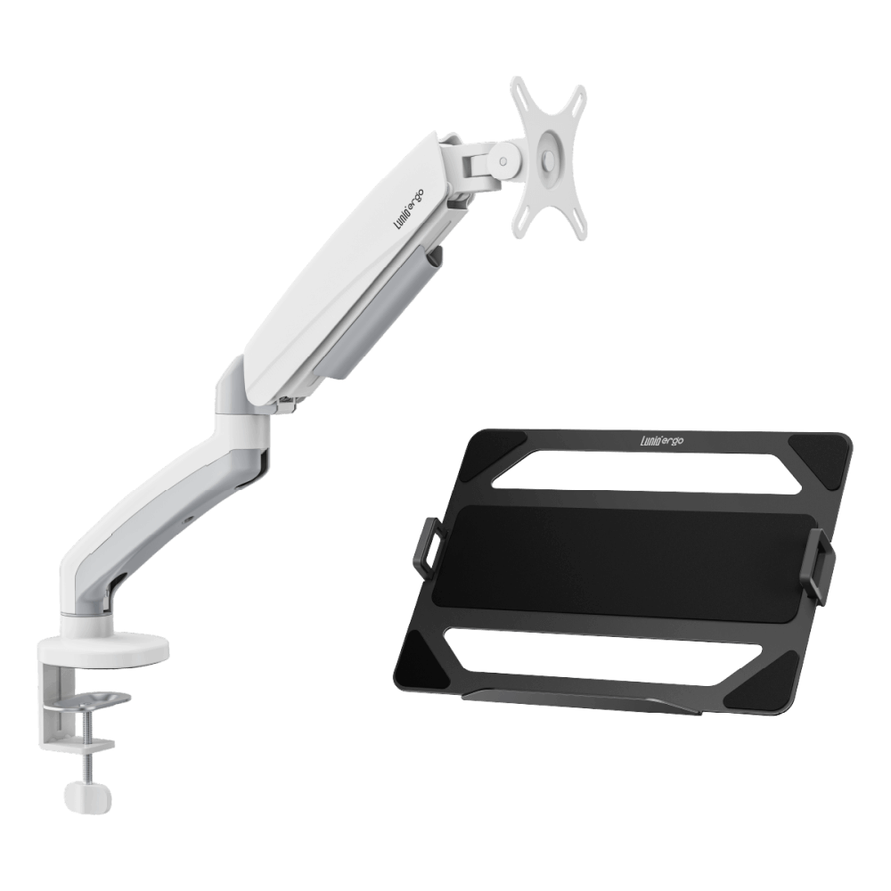 ชุดเซ็ตแขนจับจอคอม+แท่นวางโน็ตบุ๊ค LUNIO ERGO MONITOR ARM CYBOT สีขาว 1 + LUNIO ERGO CYPAD สีดำ