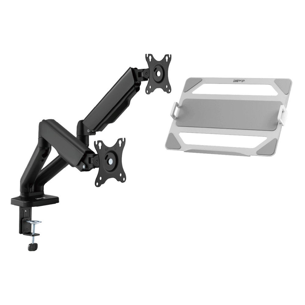 ชุดเซ็ตแขนจับจอคอม+แท่นวางโน็ตบุ๊ค LUNIO ERGO MONITOR ARM CYBOT สีดำ 2 + LUNIO ERGO CYPAD สีเงิน