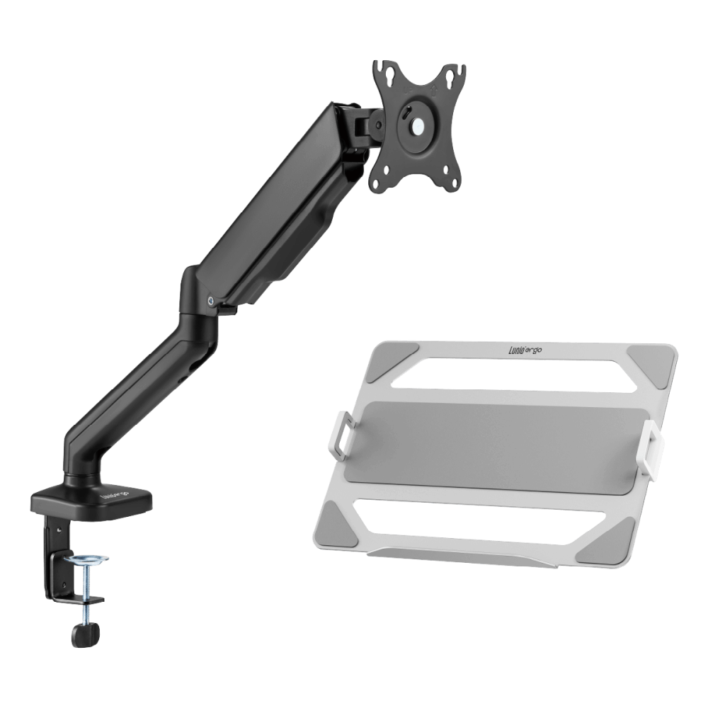 ชุดเซ็ตแขนจับจอคอม+แท่นวางโน็ตบุ๊ค LUNIO ERGO MONITOR ARM CYBOT สีดำ 1 + LUNIO ERGO CYPAD สีเงิน