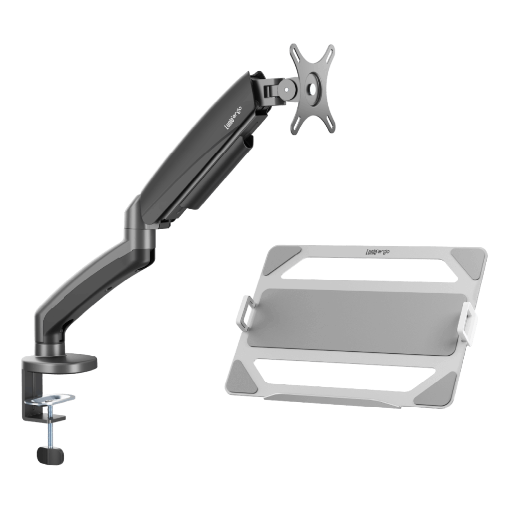 ชุดเซ็ตแขนจับจอคอม+แท่นวางโน็ตบุ๊ค LUNIO ERGO MONITOR ARM CYBOT สีเทา 1 + LUNIO ERGO CYPAD สีเงิน