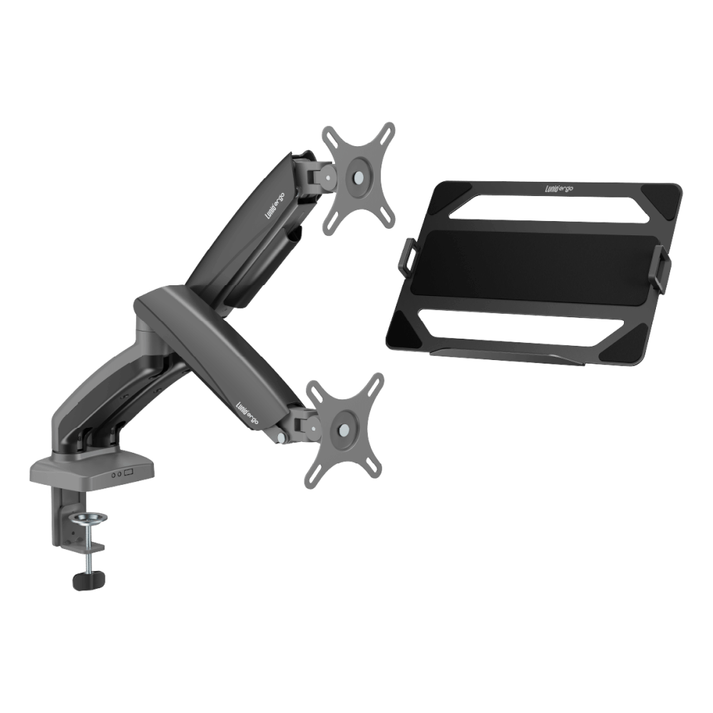 ชุดเซ็ตแขนจับจอคอม+แท่นวางโน็ตบุ๊ค LUNIO ERGO MONITOR ARM CYBOT สีเทา 2 + LUNIO ERGO CYPAD สีดำ