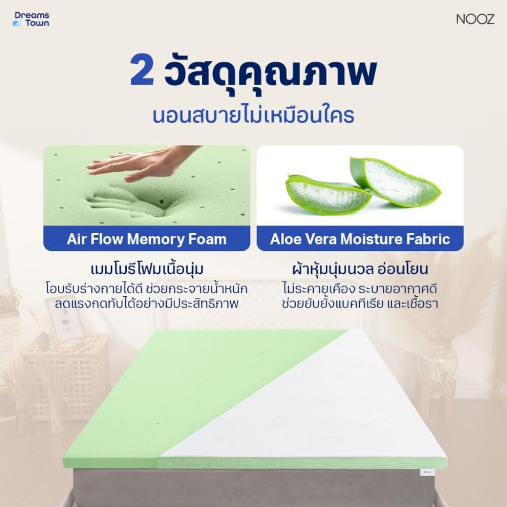 ท็อปเปอร์เมมโมรี่โฟม 3.5 ฟุต NOOZ COMFORT THE AIRLY GREEN TEA_2