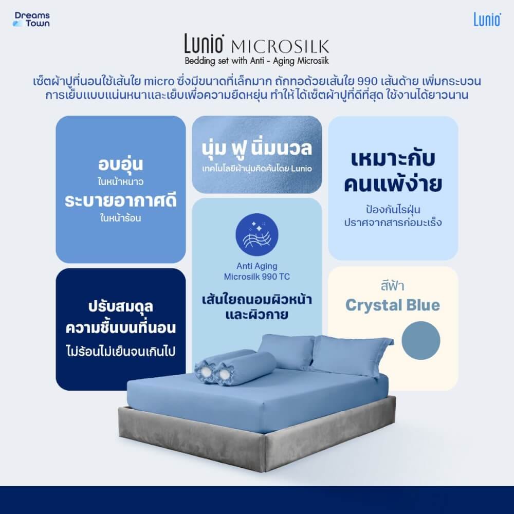 ผ้าปูที่นอน 6 ฟุต LUNIO MICROSILK BEDDING  สีฟ้า CRYSTAL BLUE_5