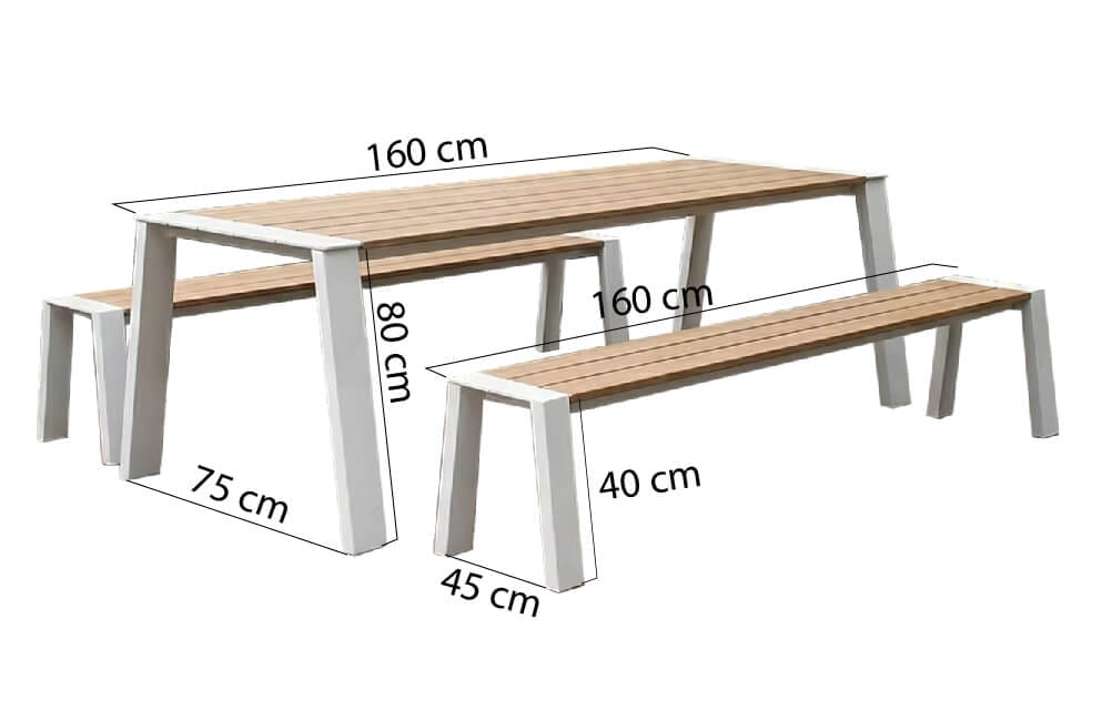 ม้านั่งภายนอก SALABANSUAN รุ่น HOLLI TABLE SET 160CM สีไม้ธรรมชาติ