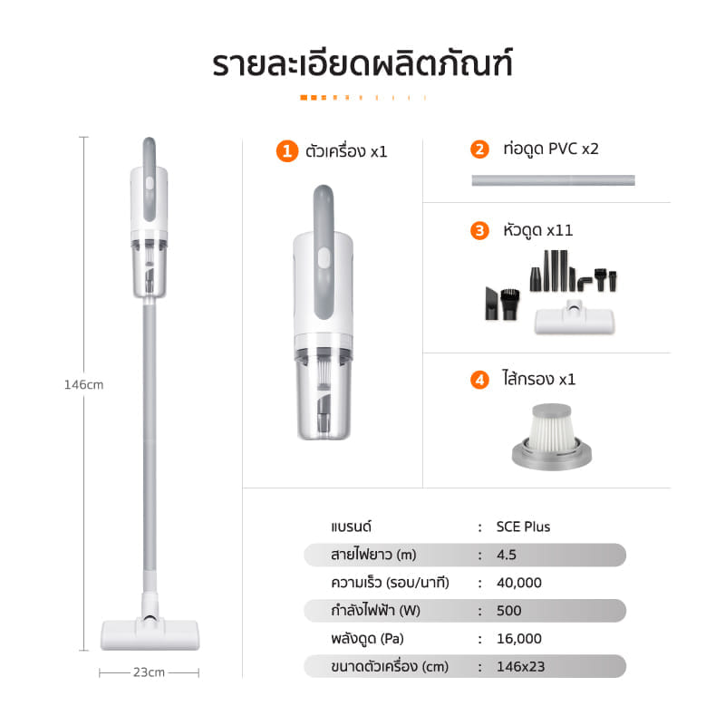เครื่องดูดฝุ่นแบบด้าม ALECTRIC รุ่น VC-A สีเทา