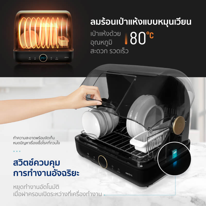 เครื่องอบจานไฟฟ้าพรัอมแสง UV ALECTRIC รุ่น DV1 สีขาว_4