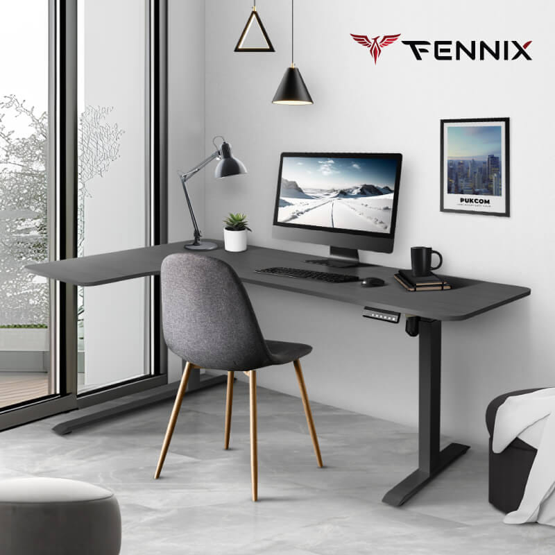 โต๊ะทำงานเพื่อสุขภาพ FENNIX รุ่น L-SHAPED สีดำ_1