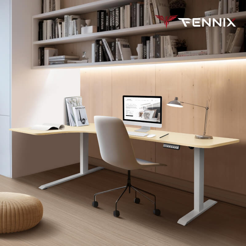 โต๊ะทำงานเพื่อสุขภาพ FENNIX รุ่น L-SHAPED สีโอ๊ค/ขาว_2