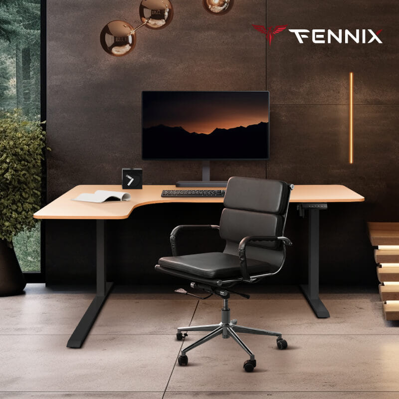 โต๊ะทำงานเพื่อสุขภาพ FENNIX รุ่น L-SHAPED สีโอ๊ค/ดำ_1