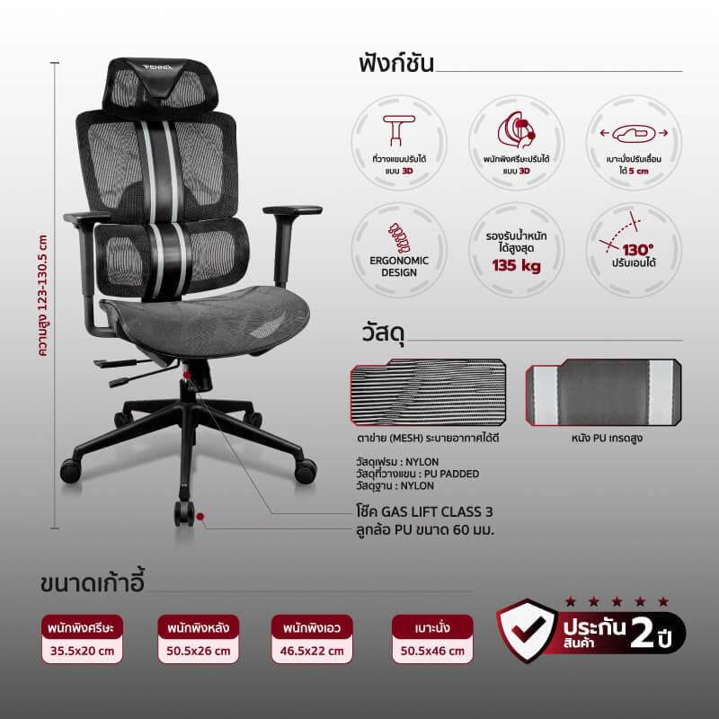 เก้าอี้สำนักงาน FENNIX รุ่น FNRG01 สีดำ_6