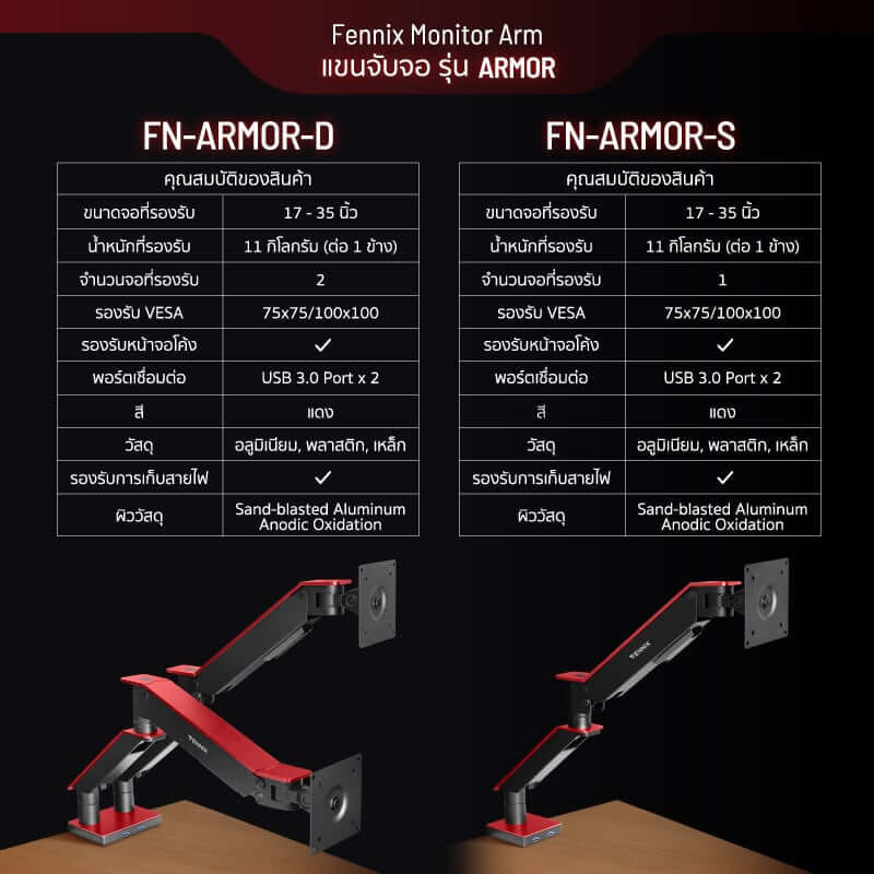 แขนจับจอมอนิเตอร์ FENNIX รุ่น ARMOR (FN-ARMOR-S) สีดำ/แดง_7