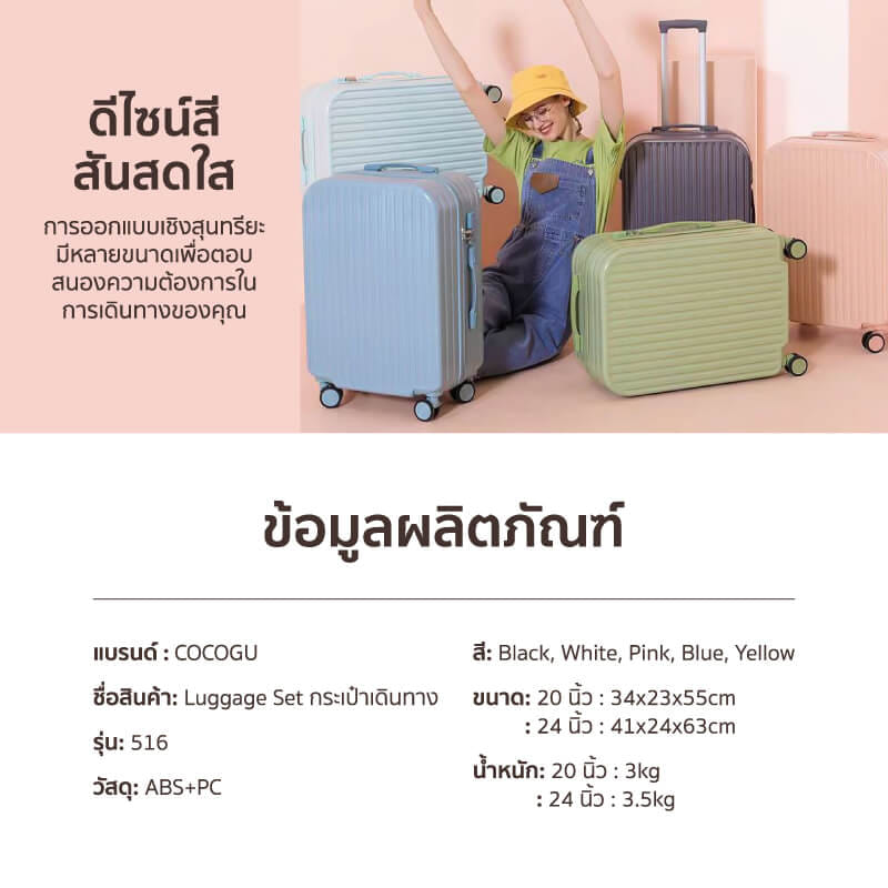 กระเป๋าเดินทาง 13นิ้ว + 20นิ้ว COCOGU SET รุ่น  516 สีฟ้า_8