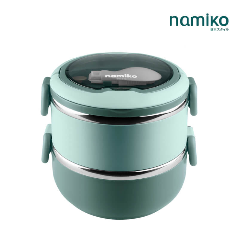 กล่องอาหาร NAMIKO รุ่น ทรงกลม 2 ชั้น 1400ML สีเขียว