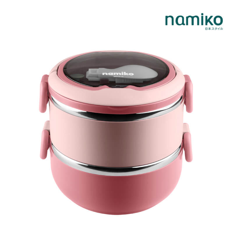 กล่องอาหาร NAMIKO รุ่น ทรงกลม 2 ชั้น 1400ML สีชมพู