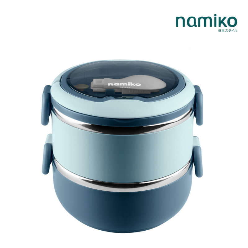 กล่องอาหาร NAMIKO รุ่น ทรงกลม 2 ชั้น 1400ML สีฟ้า_0
