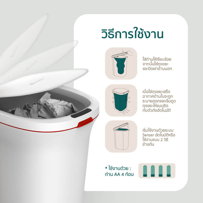 ถังขยะอัตโนมัติ NAMIKO รุ่น SMART ONE สีขาว_5