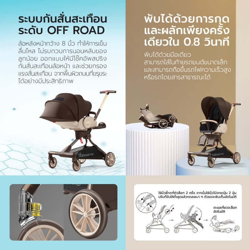 รถเข็นเด็ก COCOGU รุ่น V9 สีน้ำตาล_5