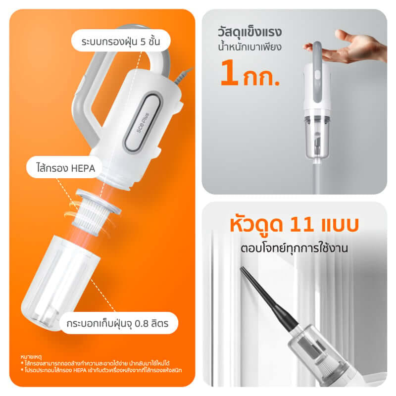 เครื่องดูดฝุ่นแบบด้าม SCE PLUS รุ่น VC-A สีเทา