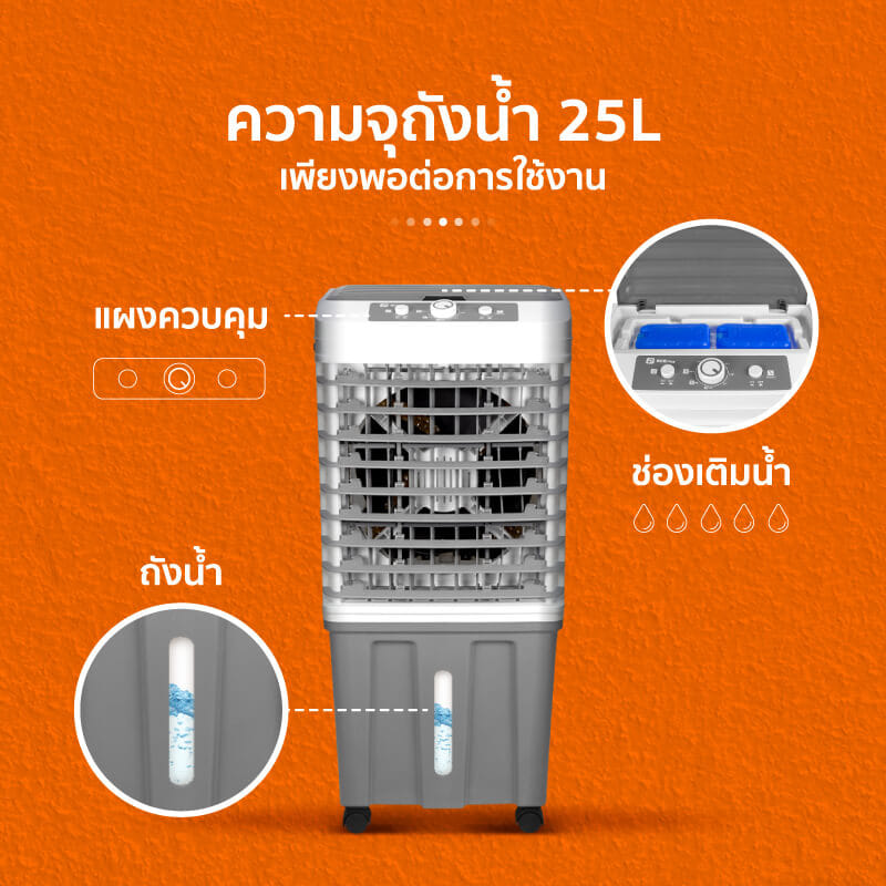 พัดลมไอเย็น SCE PLUS รุ่น M-X1 25L สีเทา