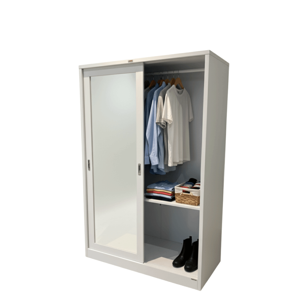 ตู้เสื้อผ้า บานเลื่อนกระจกเงา LEECO SWM-0604 สีขาว 4 ฟุต_1