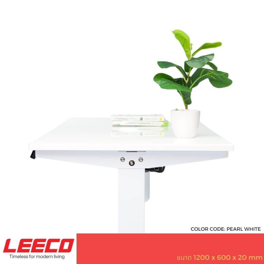 โต๊ะปรับระดับไฟฟ้า หน้าไม้ MDF เคลือบไฮกลอส มอเตอร์ 2 ระดับ LEECO GT-612-SM-BLUE ขาว