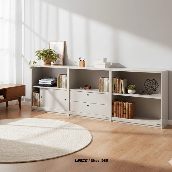ตู้ชั้นวางทรงเตี้ย LEECO 90 ซม. LC01-C MARBLE WHITE