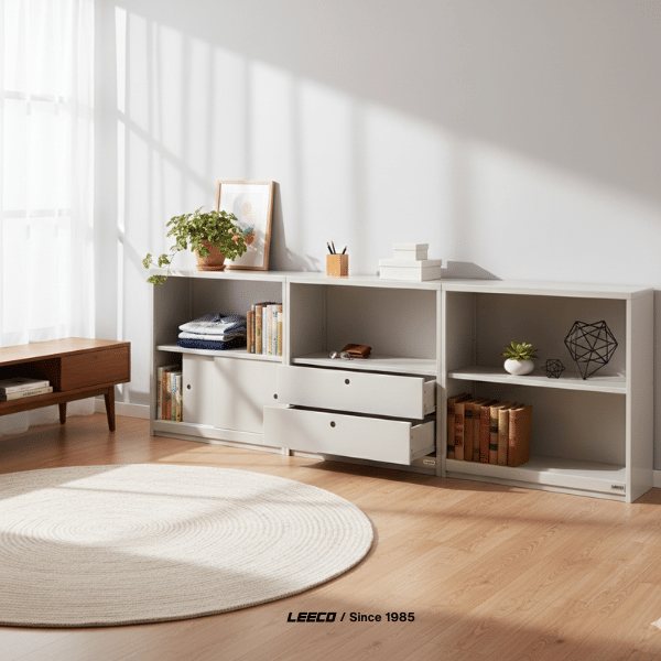 ตู้ชั้นวางทรงเตี้ย LEECO 90 ซม. LC01-C MARBLE WHITE
