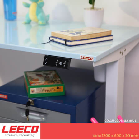 โต๊ะปรับระดับไฟฟ้า หน้าไม้ MDF เคลือบไฮกลอส มอเตอร์ 2 ระดับ LEECO GT-612-SM-BLUE ฟ้า_3