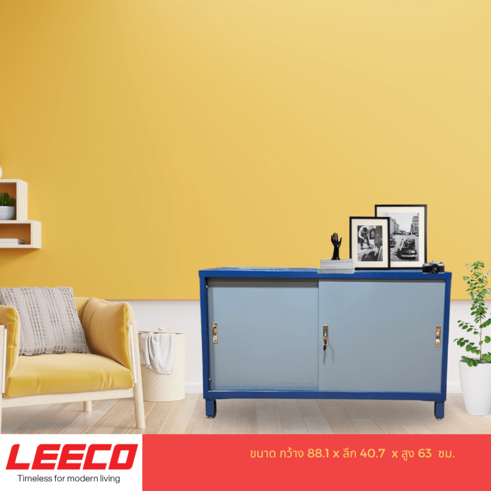 ตู้บานเลื่อนทึบ LEECO รุ่น SLS-0203 3 ฟุต น้ำเงินสลับเทา_3