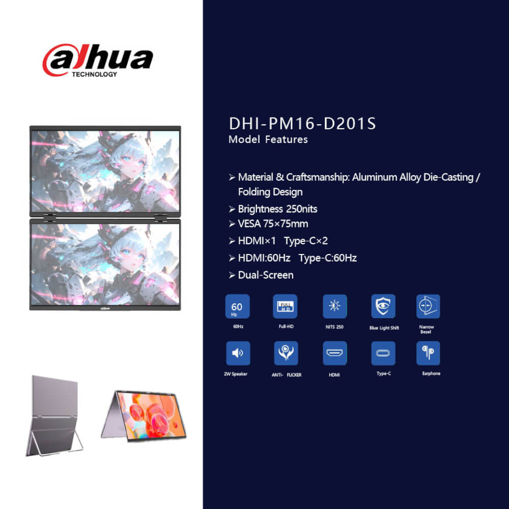 จอมอนิเตอร์พกพา 15.6 นิ้ว DAHUA DHI-PM16-D201S จอคู่พับได้_2