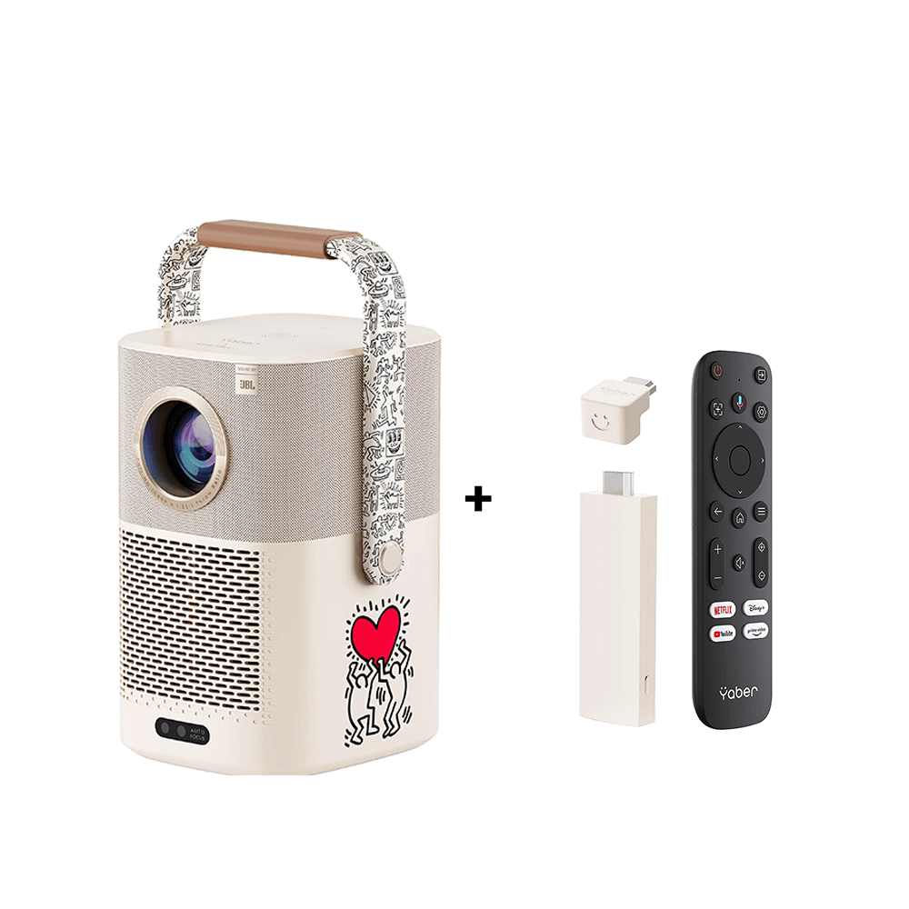 โปรเจคเตอร์ YABER T2 X KEITH สีครีม มีแบตเตอรี่ในตัว พร้อม TV STICK ความสว่าง 450 ANSI LUMENS_0