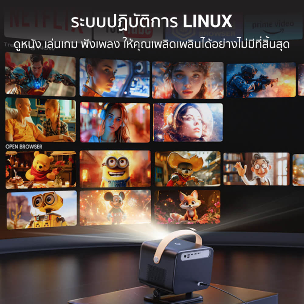 โปรเจคเตอร์ YABER U12  คุณภาพเสียง DOLBY AUDIO รองรับระบบ LINUX OS