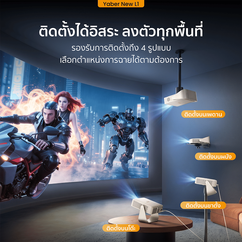 โปรเจคเตอร์ YABER NEW L1 FHD 1080P รองรับ NETFLIX ปรับภาพอัตโนมัติ 4 รูปแบบ ขาตั้ง 2-IN-1_10