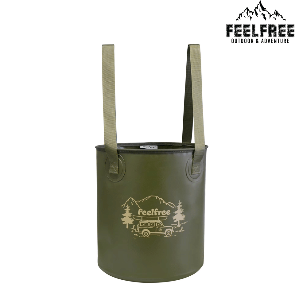 ถังน้ำพับได้แบบพกพา FEELFREE พร้อมช่องระบายน้ำ 10L สีเขียว