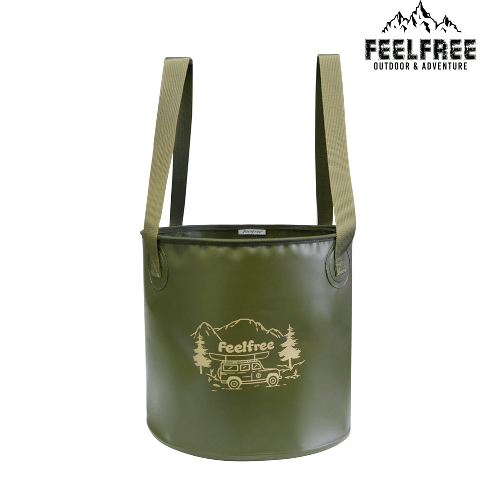 ถังน้ำพับได้แบบพกพา FEELFREE พร้อมช่องระบายน้ำ 20L สีเขียว