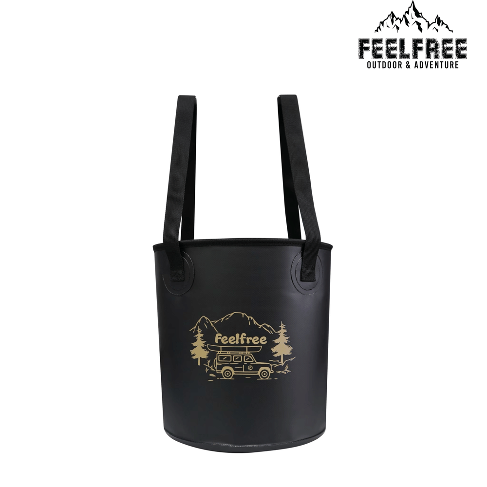 ถังน้ำพับได้แบบพกพา FEELFREE พร้อมช่องระบายน้ำ 10L สีดำ