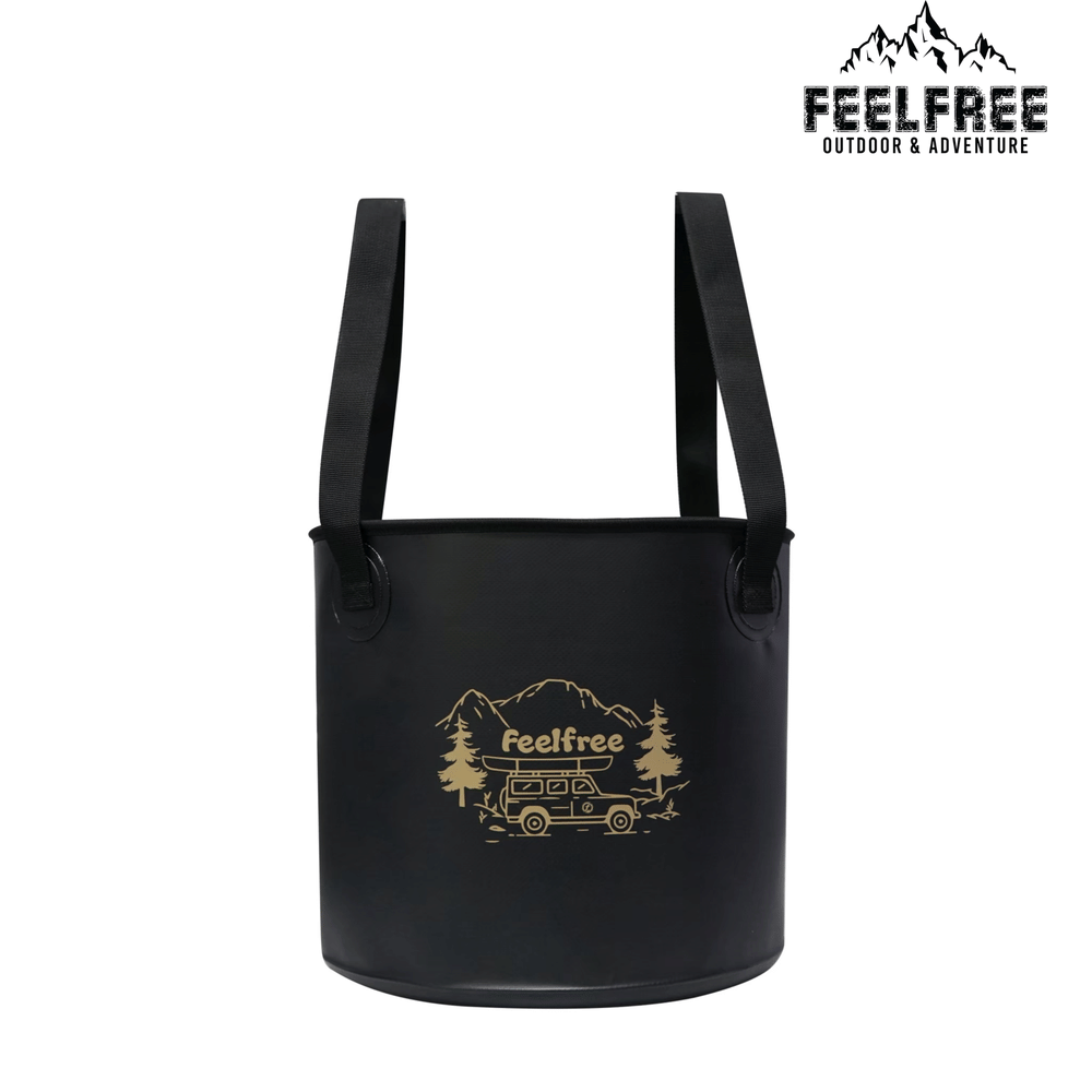 ถังน้ำพับได้แบบพกพา FEELFREE พร้อมช่องระบายน้ำ 20L สีดำ