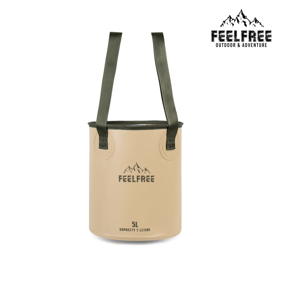 ถังน้ำพับได้แบบพกพา FEELFREE FOLDABLE WASH BASIN 5L สีแทน สายสีน้ำตาล