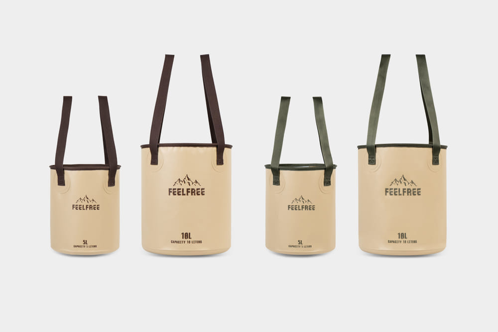 ถังน้ำพับได้แบบพกพา FEELFREE FOLDABLE WASH BASIN 10L สีแทน สายสีเขียว