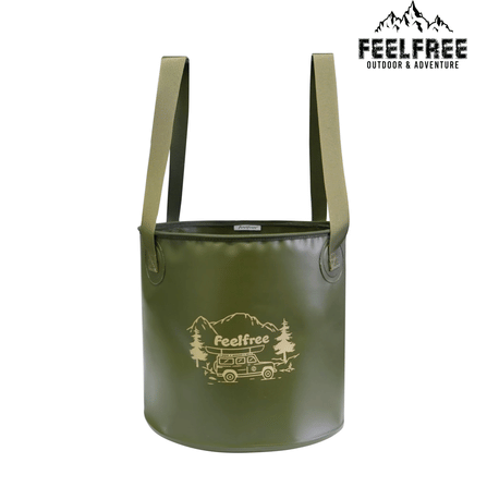 ถังน้ำพับได้แบบพกพา FEELFREE พร้อมช่องระบายน้ำ 20L สีเขียว