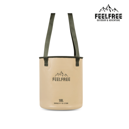 ถังน้ำพับได้แบบพกพา FEELFREE FOLDABLE WASH BASIN 5L สีแทน สายสีเขียว_0