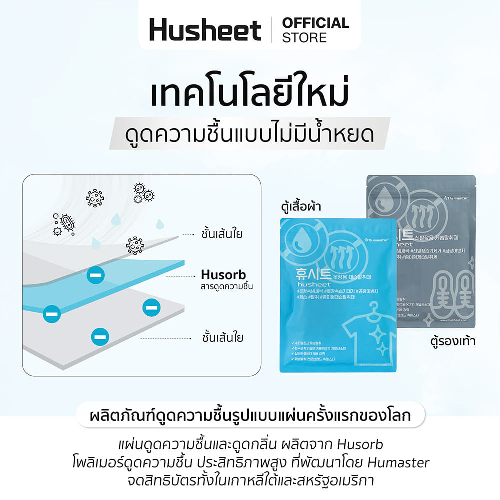 แผ่นลดกลิ่นอับสำหรับตู้เสื้อผ้า + แผ่นดับกลิ่นตู้รองเท้า HUSHEET นำเข้าจากเกาหลี แพ็คคู่_3