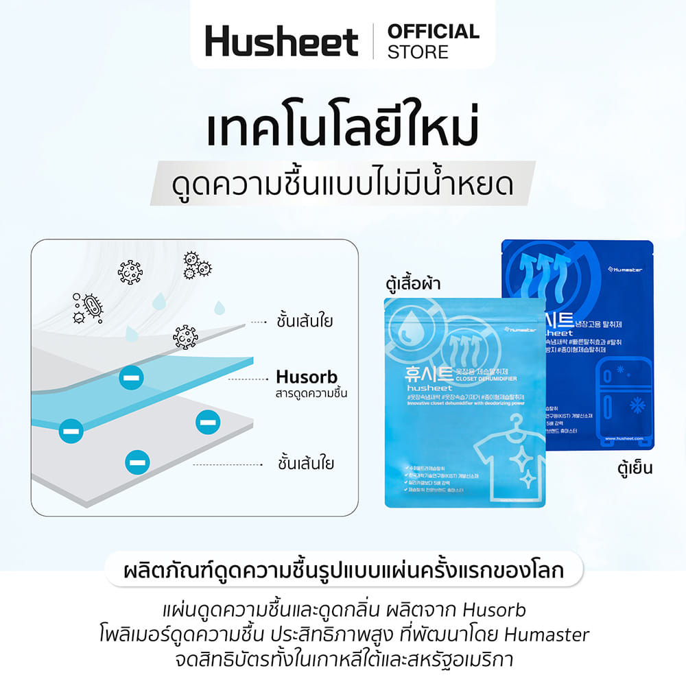 แผ่นดูดความชื้นตู้เสื้อผ้า + แผ่นดับกลิ่นตู้เย็น HUSHEET แพ็คคู่ นำเข้าจากเกาหลี_3