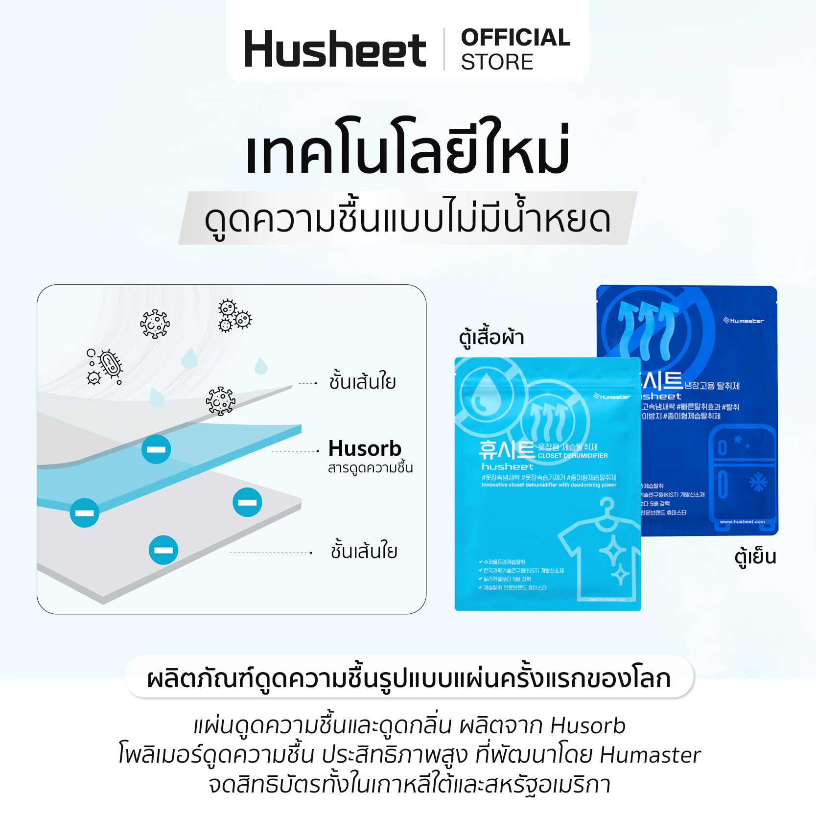 แผ่นดูดความชื้นตู้เสื้อผ้า + แผ่นดับกลิ่นตู้เย็น HUSHEET แพ็คคู่ นำเข้าจากเกาหลี_3