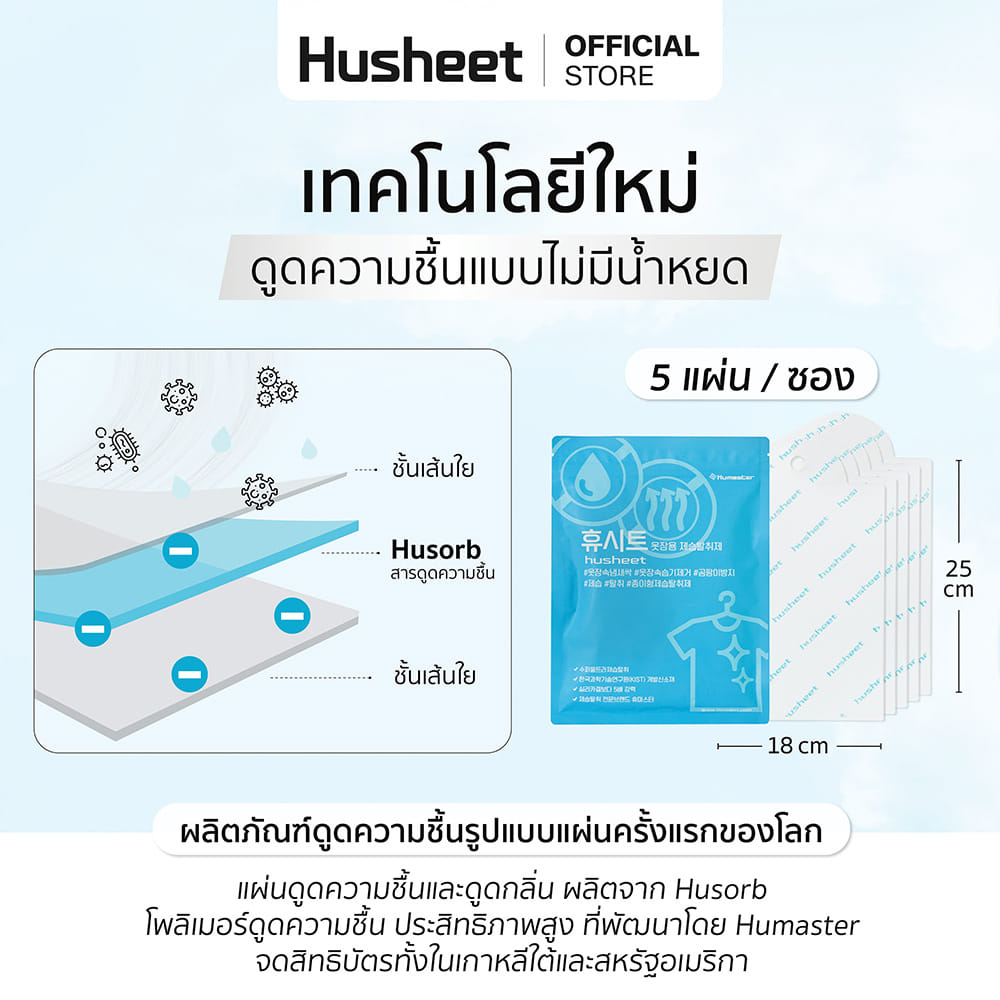 แผ่นลดกลิ่นอับสำหรับตู้เสื้อผ้า HUSHEET กันความชื้น นำเข้าจากเกาหลี_4