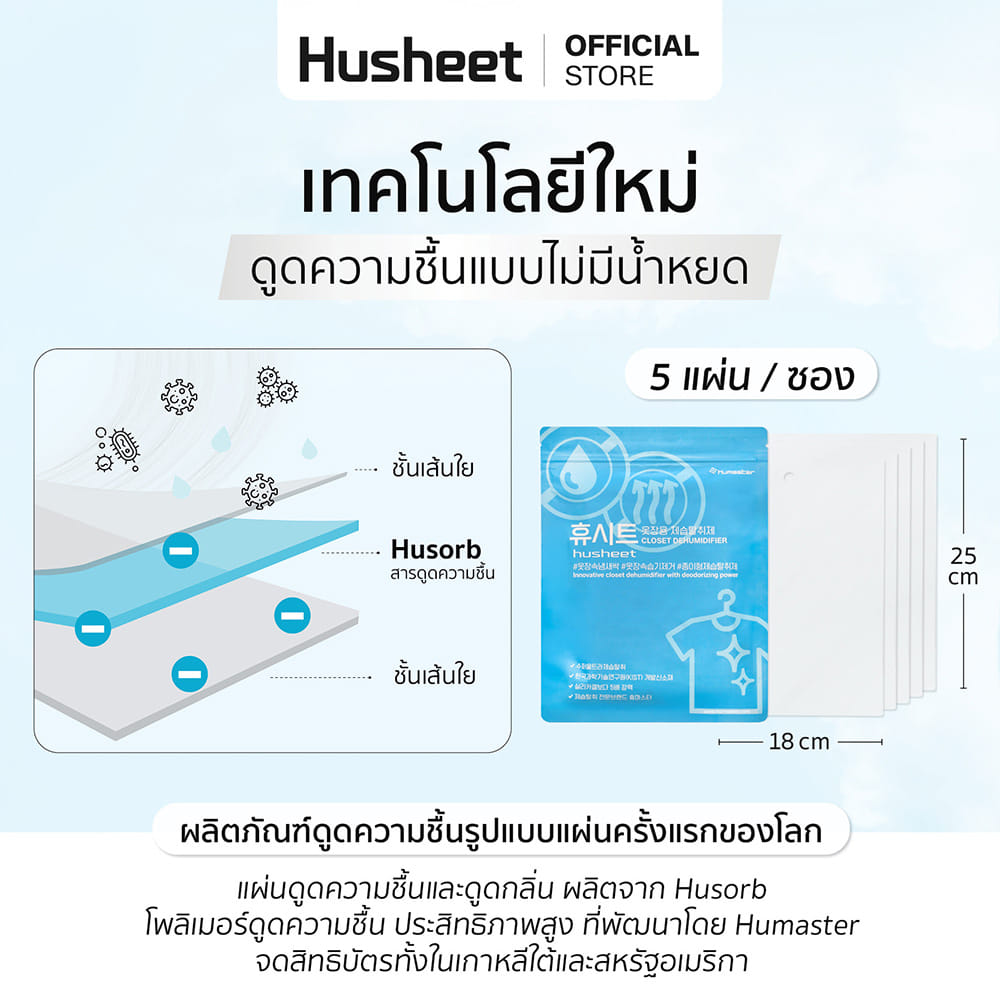 แผ่นลดกลิ่นอับสำหรับตู้เสื้อผ้า HUSHEET กันความชื้น นำเข้าจากเกาหลี_5